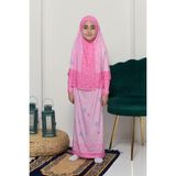 Altobeh Çocuk Namaz Takımı Pratik Iki Parça Desenli Kollu Tak Çıkar Başörtülü Likralı Tesettür Elbise (6-12 Yaş) 901-0102 - Pembe - 6 Yaş