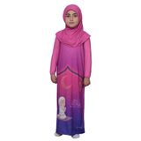 Altobeh Çocuk Namaz Takımı Pratik Tek Parça Desenli Kollu Tak Çıkar Başörtülü Likralı Tesettür Elbise (6-12 Yaş) 925-0201, Koyu Pembe, 6