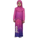 Altobeh Çocuk Namaz Takımı Pratik Tek Parça Desenli Kollu Tak Çıkar Başörtülü Likralı Tesettür Elbise (6-12 Yaş) 925-0201 - Koyu Pembe - 8 Yaş