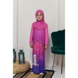 Altobeh Çocuk Namaz Takımı Pratik Tek Parça Desenli Kollu Tak Çıkar Başörtülü Likralı Tesettür Elbise (6-12 Yaş) 925-0201 - Koyu Pembe