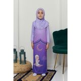 Altobeh Çocuk Namaz Takımı Pratik Tek Parça Desenli Kollu Tak Çıkar Başörtülü Likralı Tesettür Elbise (6-12 Yaş) 925-0201 - Mor - 10 Yaş