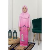 Altobeh Çocuk Namaz Takımı Pratik Tek Parça Desenli Kollu Tak Çıkar Başörtülü Likralı Tesettür Elbise (6-12 Yaş) 925-0201 - Pembe - 6 Yaş