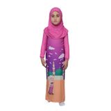 Altobeh Çocuk Namaz Takımı Pratik Tek Parça Desenli Kollu Tak Çıkar Başörtülü Likralı Tesettür Elbise (6-12 Yaş) 925-0301, Koyu Pembe, 12