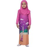 Altobeh Çocuk Namaz Takımı Pratik Tek Parça Desenli Kollu Tak Çıkar Başörtülü Likralı Tesettür Elbise (6-12 Yaş) 925-0301 - Koyu Pembe - 8 Yaş