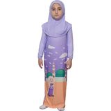 Altobeh Çocuk Namaz Takımı Pratik Tek Parça Desenli Kollu Tak Çıkar Başörtülü Likralı Tesettür Elbise (6-12 Yaş) 925-0301 - Mor - 8 Yaş