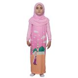 Altobeh Çocuk Namaz Takımı Pratik Tek Parça Desenli Kollu Tak Çıkar Başörtülü Likralı Tesettür Elbise (6-12 Yaş) 925-0301, Pembe, 12