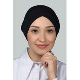 Altobeh Dört Bantlı Çapraz Dış Tesettür Bonesi Hazır Türban Penye -SİYAH