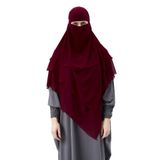 Altobeh Hazır Pratik Şifon Üç Katlı Peçeli Üçgen Hac Umre Şalı Sufle Hijab Nikap, Bordo