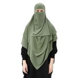 Altobeh Hazır Pratik Şifon Üç Katlı Peçeli Üçgen Hac Umre Şalı Sufle Hijab Nikap, Fıstık Yeşili