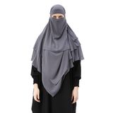 Altobeh Hazır Pratik Şifon Üç Katlı Peçeli Üçgen Hac Umre Şalı Sufle Hijab Nikap, Füme