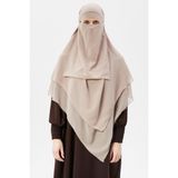 Altobeh Hazır Pratik Şifon Üç Katlı Peçeli Üçgen Hac Umre Şalı Sufle Hijab Nikap, Kum Beji