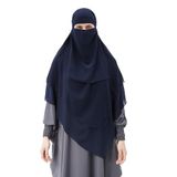 Altobeh Hazır Pratik Şifon Üç Katlı Peçeli Üçgen Hac Umre Şalı Sufle Hijab Nikap, Lacivert