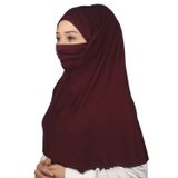 Altobeh Hazır Türban Peçeli Pratik Eşarp Tesettür Nikaplı Hijab - Namaz Örtüsü Sufle (XL) - Bordo