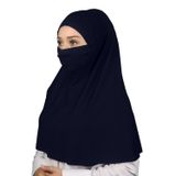 Altobeh Hazır Türban Peçeli Pratik Eşarp Tesettür Nikaplı Hijab - Namaz Örtüsü Sufle (XL) - Lacivert