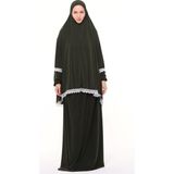 Altobeh Kadın Iki Parça Likra Sandy Kumaş Dantelli Kollu Namaz Elbisesi-Haki - Standart