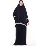 Altobeh Kadın Iki Parça Likra Sandy Kumaş Dantelli Kollu Namaz Elbisesi-Lacivert - Standart