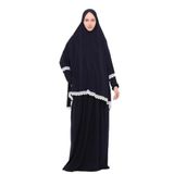 Altobeh Kadın İki Parça Likra Sandy Kumaş Dantelli Kollu Namaz Elbisesi, Lacivert