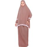 Altobeh Kadın Iki Parça Likra Sandy Kumaş Dantelli Kollu Namaz Elbisesi-Pembe - Standart