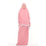 Altobeh Kadın İki Parça Likra Sandy Kumaş Dantelli Kollu Namaz Elbisesi, Pembe