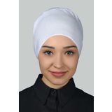 Altobeh Kadın Pratik Dikişsiz Bağcıklı Kaymayan Tesettür Penye Bone - Beyaz