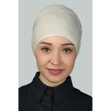 Altobeh Kadın Pratik Dikişsiz Bağcıklı Kaymayan Tesettür Penye Bone - Krem