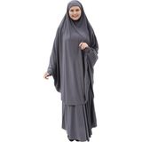 Altobeh Kadın Tesettür Medine Ipeği Çarşaf Takımı Peçeli Sufle ve Etek-Füme-L/XL - L - XL