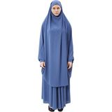 Altobeh Kadın Tesettür Medine Ipeği Çarşaf Takımı Peçeli Sufle ve Etek-Koyu Kot-L/XL - Koyu Kot Rengi - L - XL