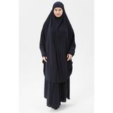 Altobeh Kadın Tesettür Medine Ipeği Çarşaf Takımı Peçeli Sufle ve Etek-Lacivert-L/XL - L - XL
