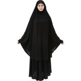 Altobeh Kadın Tesettür Medine Ipeği Çarşaf Takımı Peçeli Sufle ve Etek-Siyah-L/XL - L - XL