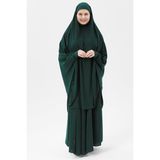 Altobeh Kadın Tesettür Medine Ipeği Çarşaf Takımı Peçeli Sufle ve Etek-Zümrüt Yeşili-L/XL - L - XL