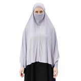 Altobeh Kollu Sufle Çarşaf Üstü Peçeli Pratik Tesettür Hijab - Nikaplı Namaz Örtüsü, Gri
