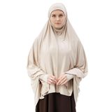 Altobeh Kollu Sufle Çarşaf Üstü Peçeli Pratik Tesettür Hijab - Nikaplı Namaz Örtüsü, Koyu Krem