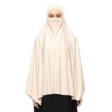 Altobeh Kollu Sufle Çarşaf Üstü Peçeli Pratik Tesettür Hijab - Nikaplı Namaz Örtüsü, Toz Pudra