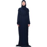 Altobeh Pratik Tek Parça Pamuklu Yarasa Kollu Tak Çıkar Başörtülü Organik Tesettür Namaz Elbisesi-Koyu Lacivert - Standart