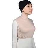 AlTobeh Sıfır Kol Balıkçı Yaka Tam Boğazlı Likralı Penye Kadın Yarım Body - Bej - Standart
