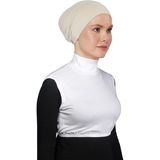 Altobeh Sıfır Kol Balıkçı Yaka Tam Boğazlı Likralı Penye Kadın Yarım Body - Beyaz - Standart