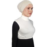 Altobeh Sıfır Kol Balıkçı Yaka Tam Boğazlı Likralı Penye Kadın Yarım Body - Ekru - Standart