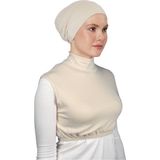 Altobeh Sıfır Kol Balıkçı Yaka Tam Boğazlı Likralı Penye Kadın Yarım Body - Krem - Standart