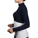 Altobeh Sıfır Kol Balıkçı Yaka Tam Boğazlı Likralı Penye Kadın Yarım Body, Lacivert