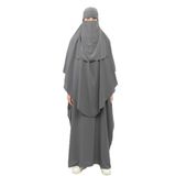 Altobeh Sultanbaş Nikaplı Çarşaf Cilbab Khimar Abaya Kolu Lastikli Hakim Yaka Peçeli Ferace Medine İpek, Füme, S-M