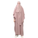 Altobeh Sultanbaş Nikaplı Çarşaf Cilbab Khimar Abaya Kolu Lastikli Hakim Yaka Peçeli Ferace Medine İpek, Gül Kurusu, S-M