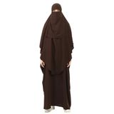 Altobeh Sultanbaş Nikaplı Çarşaf Cilbab Khimar Abaya Kolu Lastikli Hakim Yaka Peçeli Ferace Medine İpek, Kahverengi, L-XL
