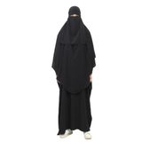 Altobeh Sultanbaş Nikaplı Çarşaf Cilbab Khimar Abaya Kolu Lastikli Hakim Yaka Peçeli Ferace Medine İpek, Lacivert, L-XL