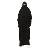 Altobeh Sultanbaş Nikaplı Çarşaf Cilbab Khimar Abaya Kolu Lastikli Hakim Yaka Peçeli Ferace Medine İpek, Siyah, L-XL