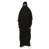 Altobeh Sultanbaş Nikaplı Çarşaf Cilbab Khimar Abaya Kolu Lastikli Hakim Yaka Peçeli Ferace Medine İpek, Siyah, S-M