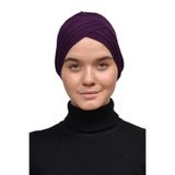 Altobeh Üç Bantlı Çapraz Dış Tesettür Bonesi Hazır Türban-koyu Mürdüm