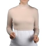 Altobeh Uzun Kol Balıkçı Yaka Boğazlı Likralı Penye Kadın Yarım Body, Bej