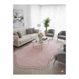 ALTUN CARPET MODERN YAVRU AĞZI PEMBE OVAL PELÜŞ PONPON SAÇAKLI KAYMAZ HALI 12ML HAV YUKSEKLİĞİ 2 CM KALINLIK