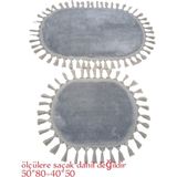 Altun Halı 2li Açık Gıri Banyo Paspası Ponponsaçaklı Dekoratif Modern Post Pelüş Kaymaz 50*80+40*50 - Açık - Gri
