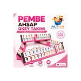Altun PEMBE AHŞAP ISTAKA OKEY TAKIMI PEMBE AĞAÇ OKEY TAKIMI BÜYÜK BOY